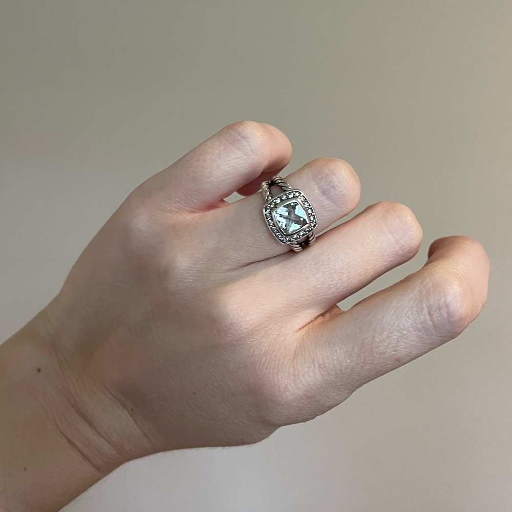 David Yurman - Petite Albion Ring - Prasiolite and Diamonds - Size 4